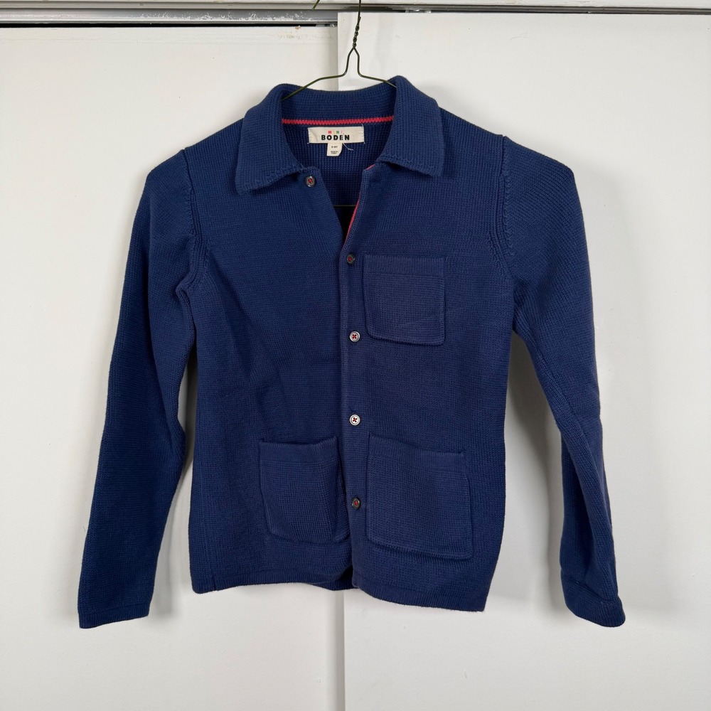 Mini Boden Kids Navy Blue Cotton Knit Button Front Cardigan Sweater Size 9-10Y